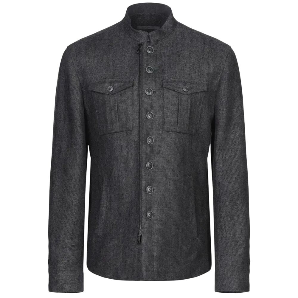 John Varvatos Charcoal Linen Military Jacket size EU 54 Texture Knit Pockets